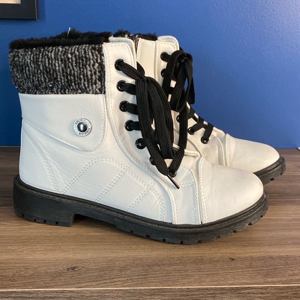 Xiuxian Xilie Womens Winter Faux Fur Lined Hiking Combat Biker Boots